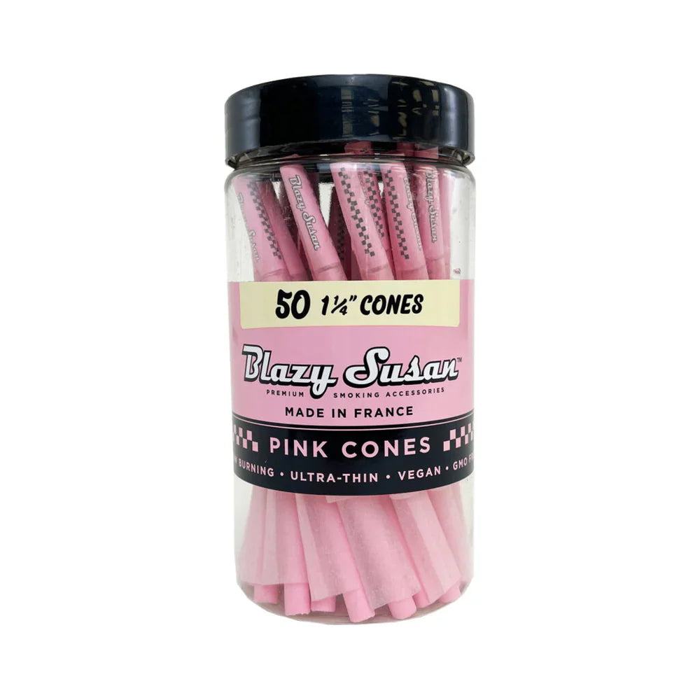 Blazy Susan | Pink Pre-Rolled Cones – 1 ¼″ - 50-Count Jar Main image