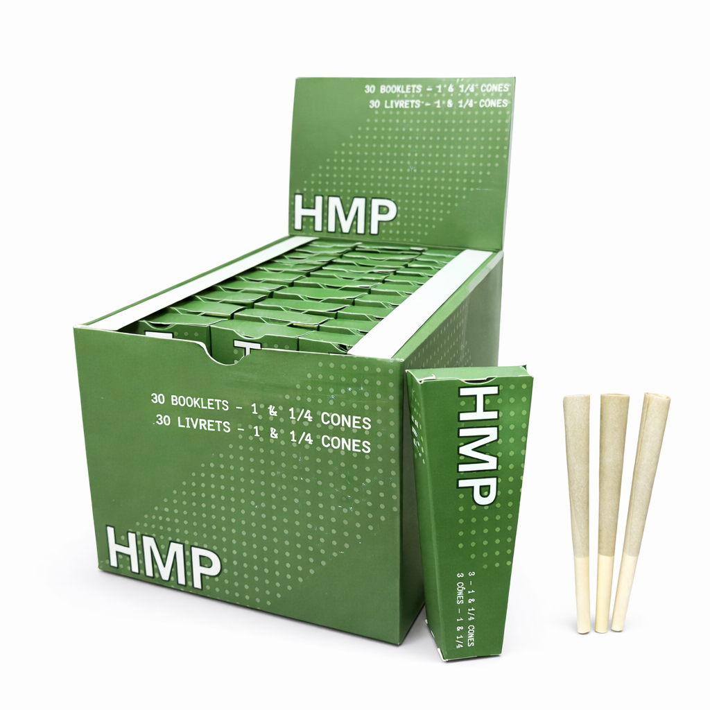 HMP | 1¼ Pre-Rolled Hemp Cones – 3 cones per pack (30pack Display).