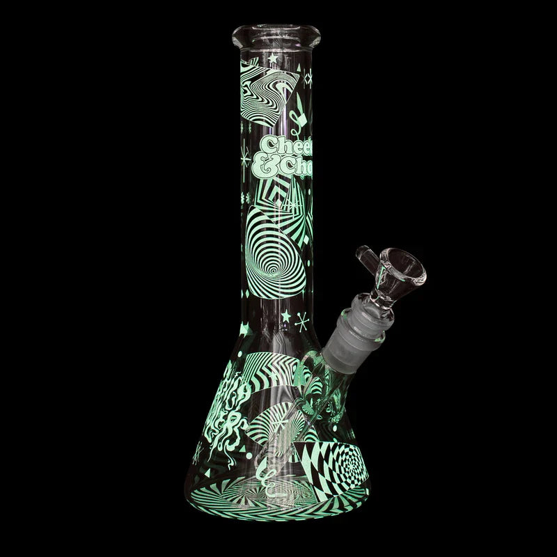 Cheech & Chong® Glass | 10" Optical Illusion Glow-in-the-Dark Water Pipe [CC172] Secondary image