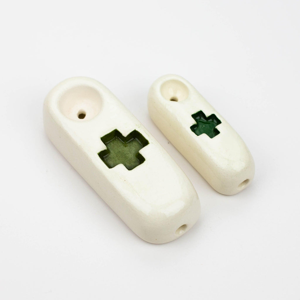 Handmade Ceramic Smoking Pipe [Green Cross]