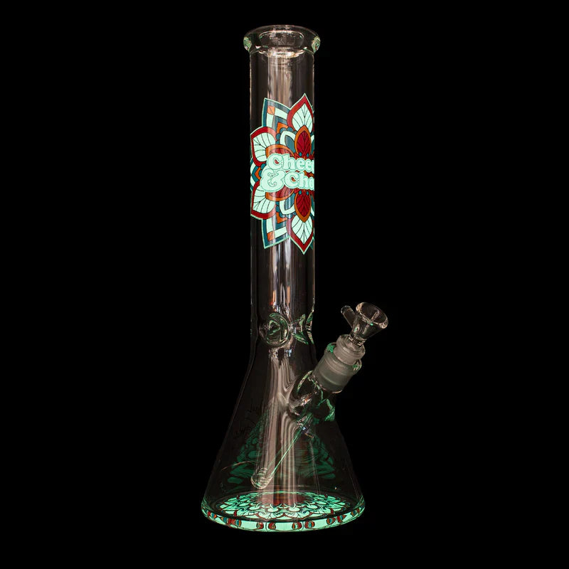 Cheech & Chong® Glass | 15" 7mm Thick Mandala Glow-in-the-Dark Water Pipe [CC173] Secondary image