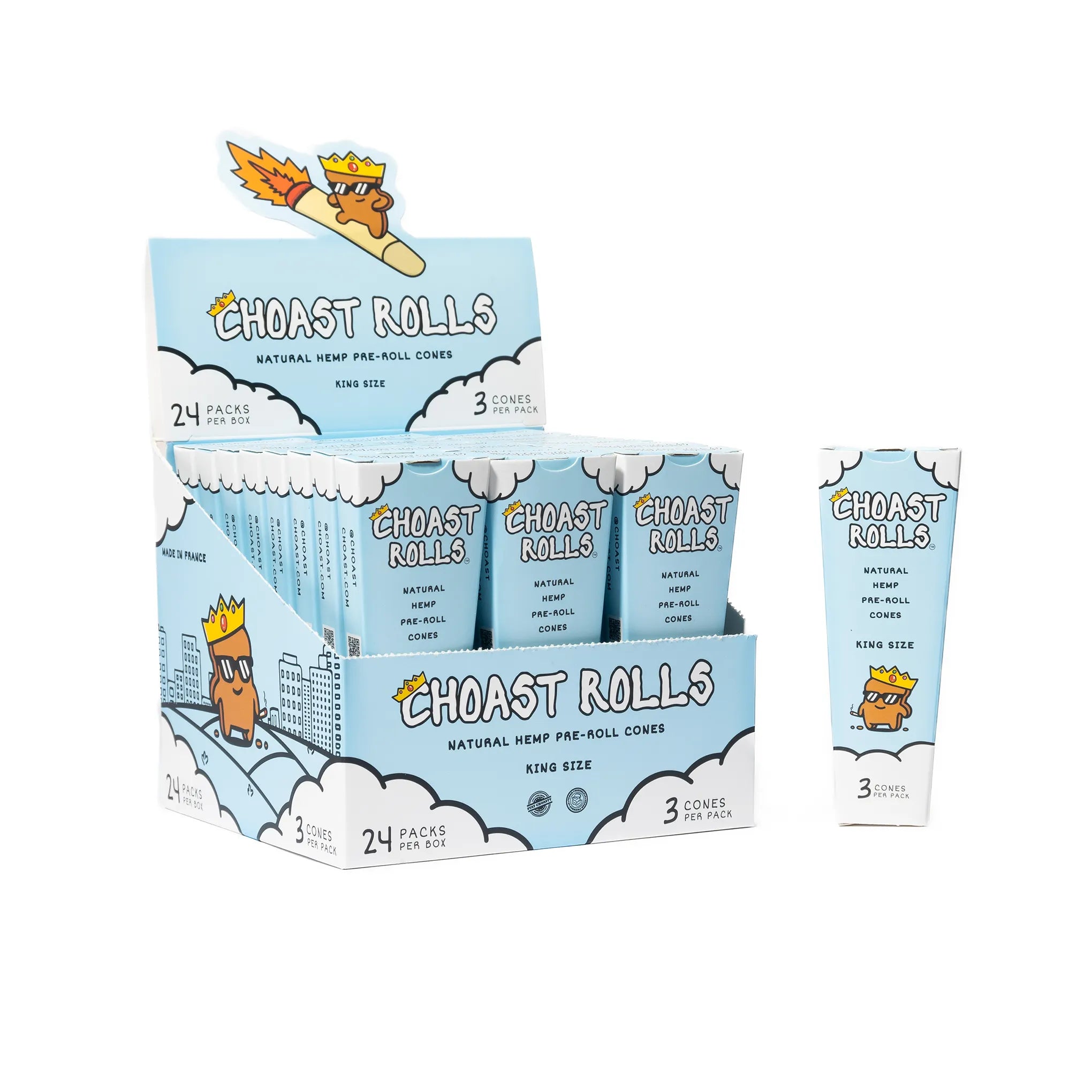 Choast Rolls | 3 Pack King Size Hemp Cones- 24 Packs Per Box | Made in France Main image