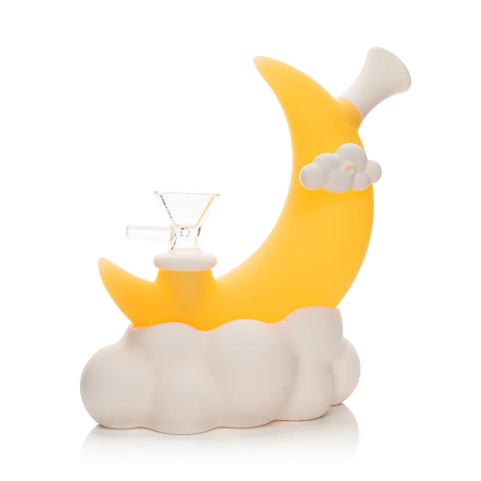 LIT® Silicone | 6.5" Glow-In-The-Dark Moon Water Pipe [TS216Y] Main image