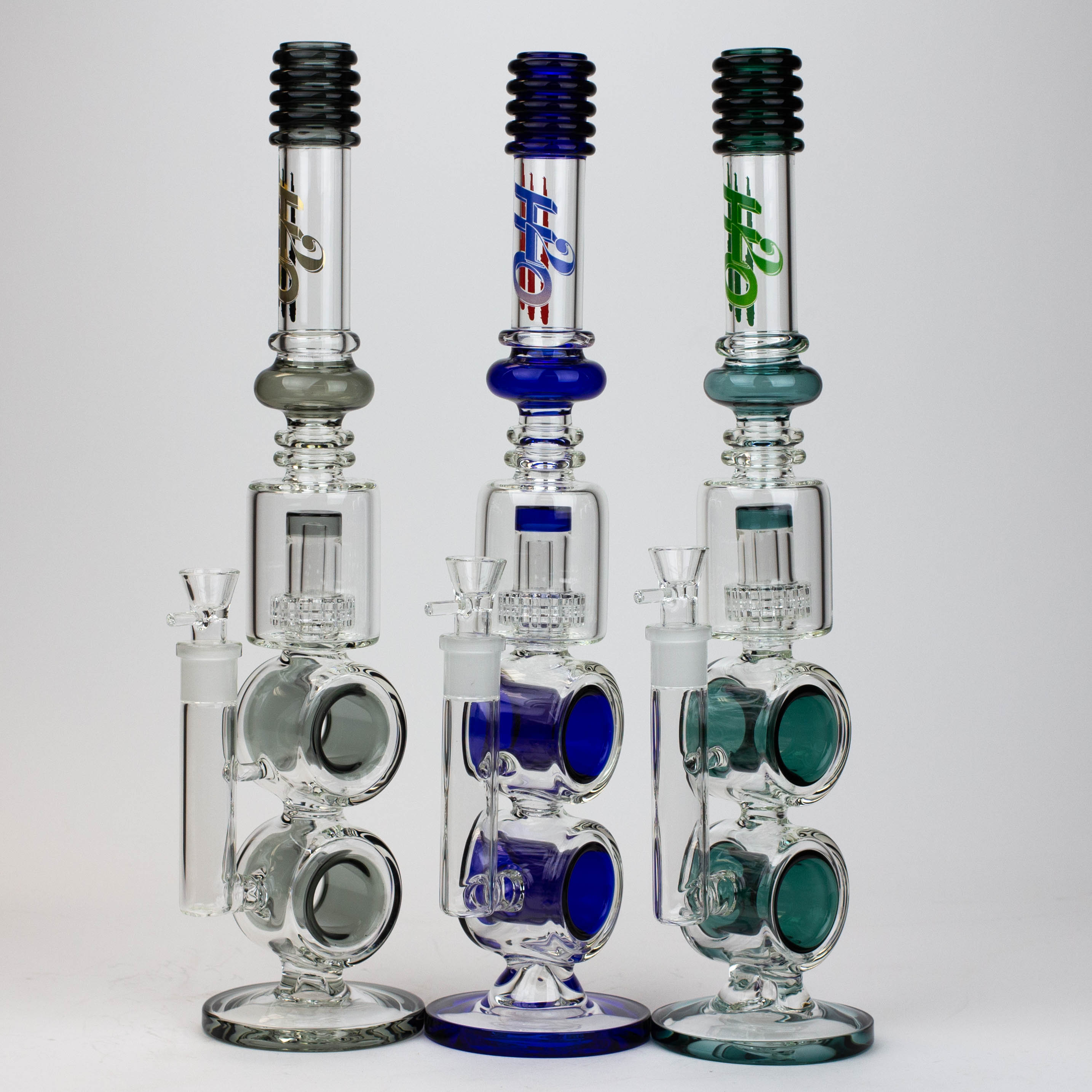 17" H2O Double ring glass water bong [H2O-5006] Main image