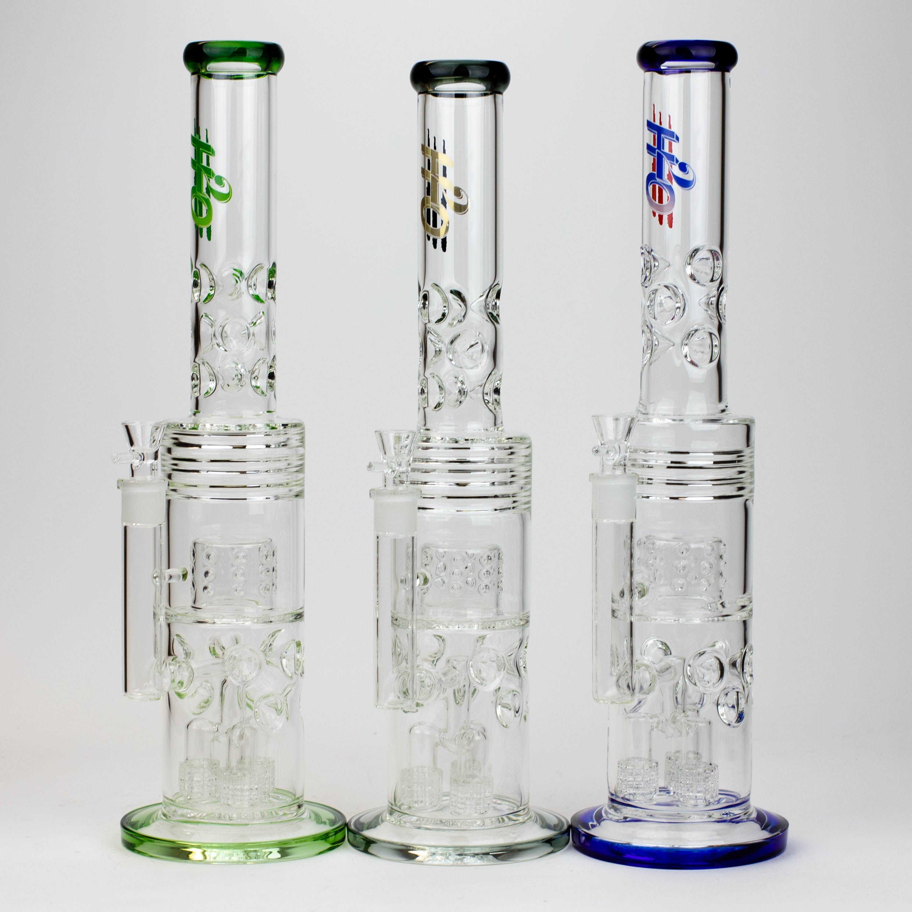 18" H2O glass water bong with triple mini shower head diffuser [H2O-5007] Main image