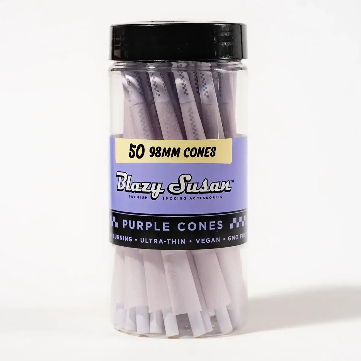 Blazy Susan | Purple Pre-Rolled Cones – 98mm - 50-Count Jar Main image
