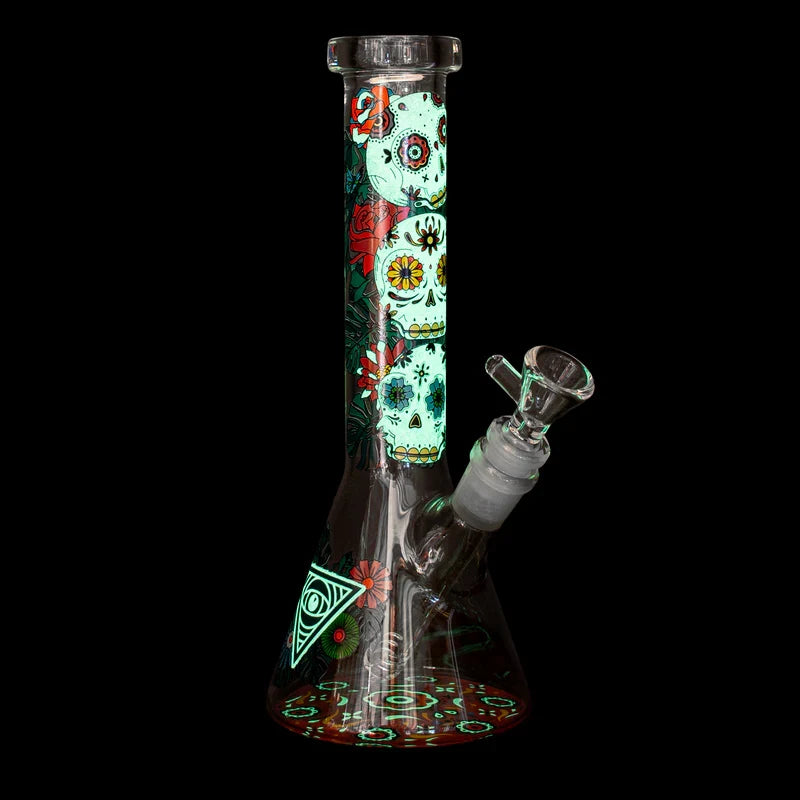 Red Eye Glass® | 10" Sugar Skull Glow-in-the-Dark Water Pipe [REG160]