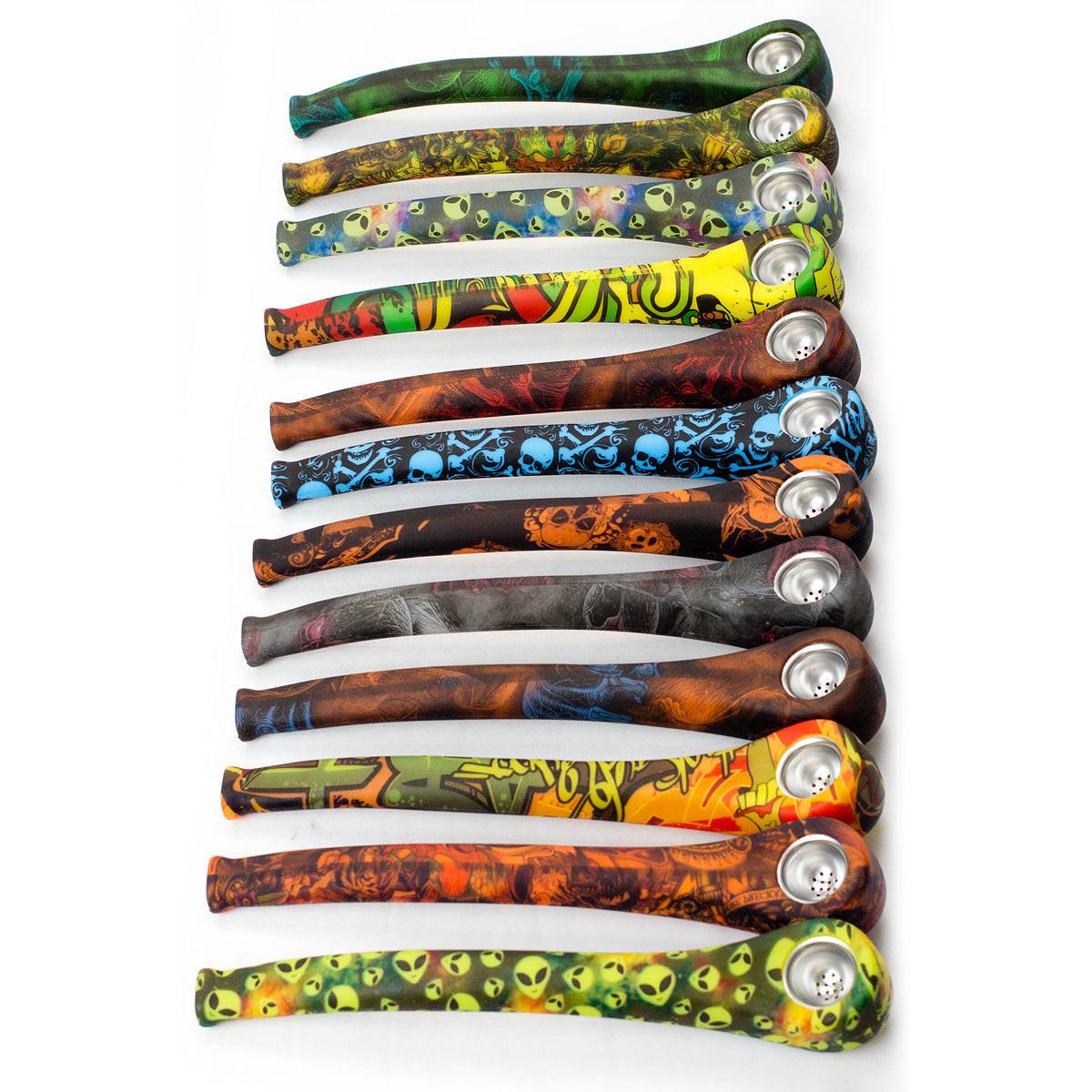 9" Silicone graphic hand pipe with metal bowl Main image