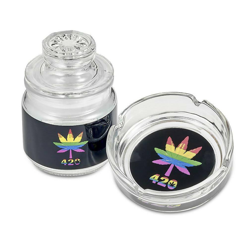 ASHTRAY AND STASH JAR SET - RAINBOW LEAF DESIGN Main image